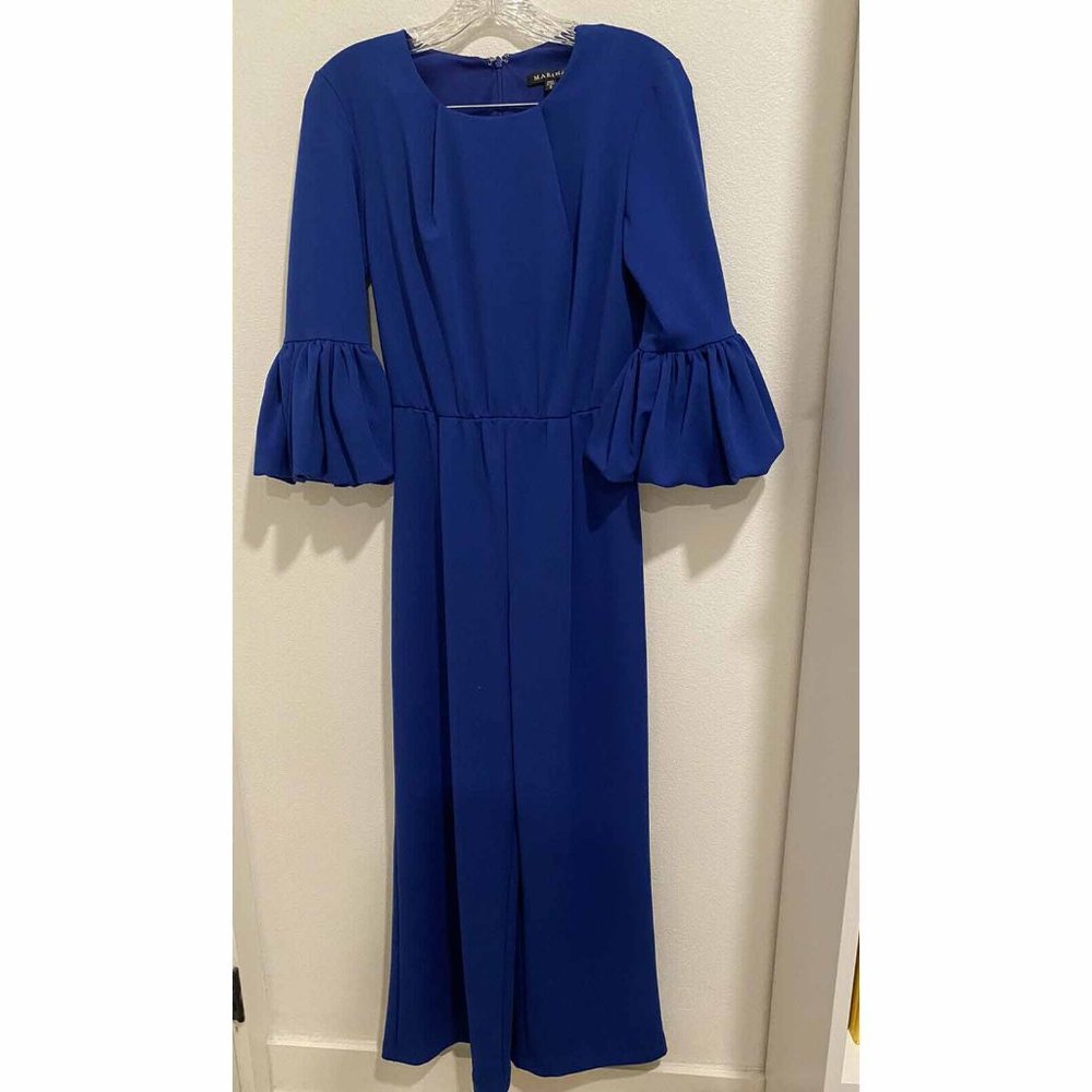 Marina Women's Bright Blue Jumpsuit Bell Sleeve Size 2 - Picture 2 of 6